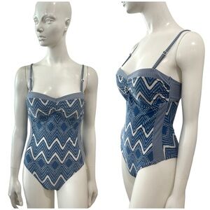 Sea Level Blue Chevron Pattern One Piece Bathing Suit